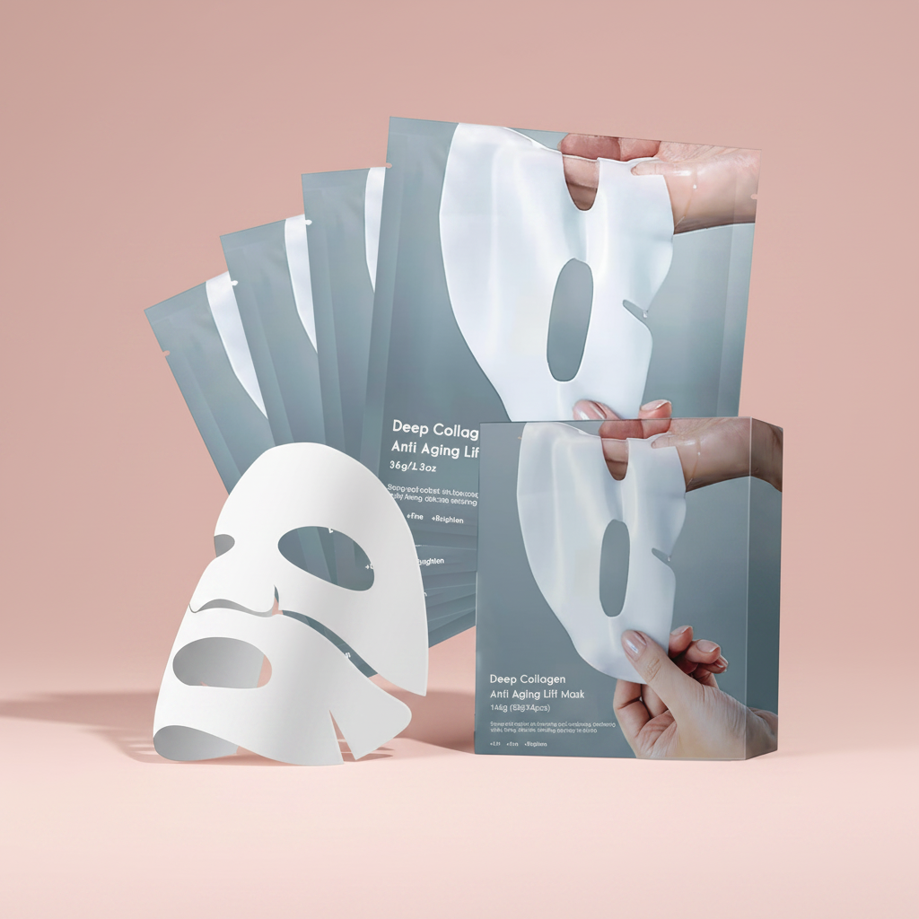 The Glow Lab SOYUB collagen face mask set featuring white hydrogel sheets for deep hydration and anti-aging firming.