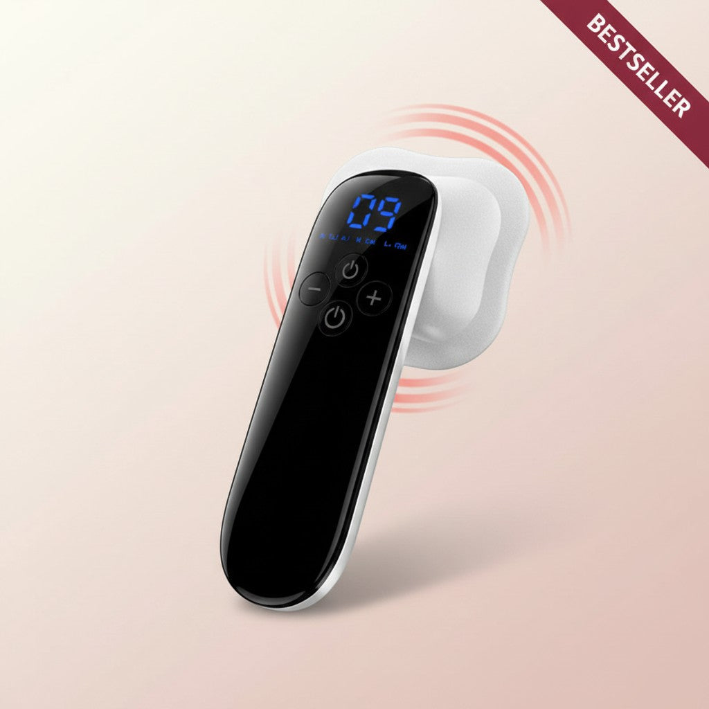 The Glow Lab handheld cellulite massager with LED display, EMS, RF, and red light therapy for skin firming.