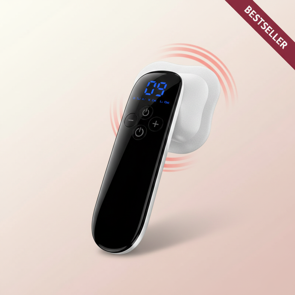The Glow Lab handheld cellulite massager with LED display, EMS, RF, and red light therapy for skin firming.
