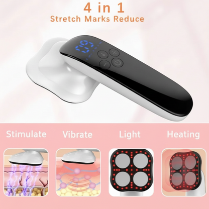 The Glow Lab 4-in-1 handheld cellulite massager with EMS, RF, and red light therapy for skin firming and toning.