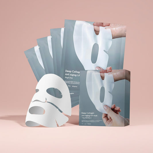 The Glow Lab SOYUB collagen face mask set featuring white hydrogel sheets for deep hydration and anti-aging firming.