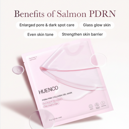 The Glow Lab HUENCO PDRN pink collagen gel facial mask for deep hydration, skin barrier repair, and glass glow skin.