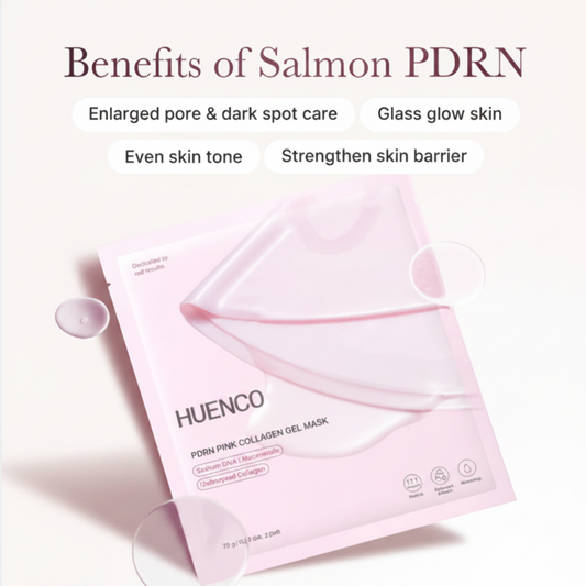 The Glow Lab HUENCO PDRN pink collagen gel facial mask for deep hydration, skin barrier repair, and glass glow skin.