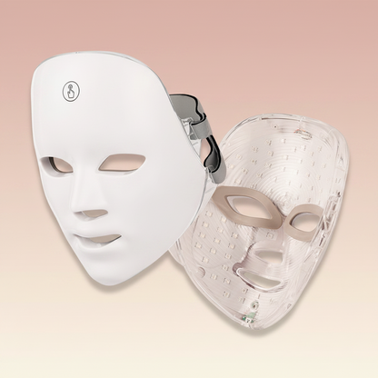 The Glow Lab white LED light therapy facial mask for skin rejuvenation and anti-aging treatments.