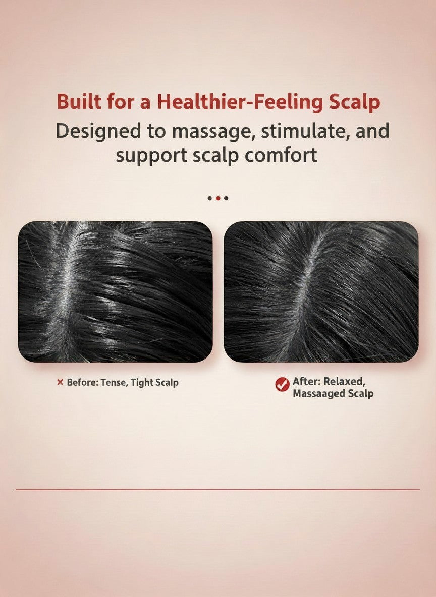 The Glow Lab scalp massage comb results showing a before and after comparison of scalp tension and relaxation.
